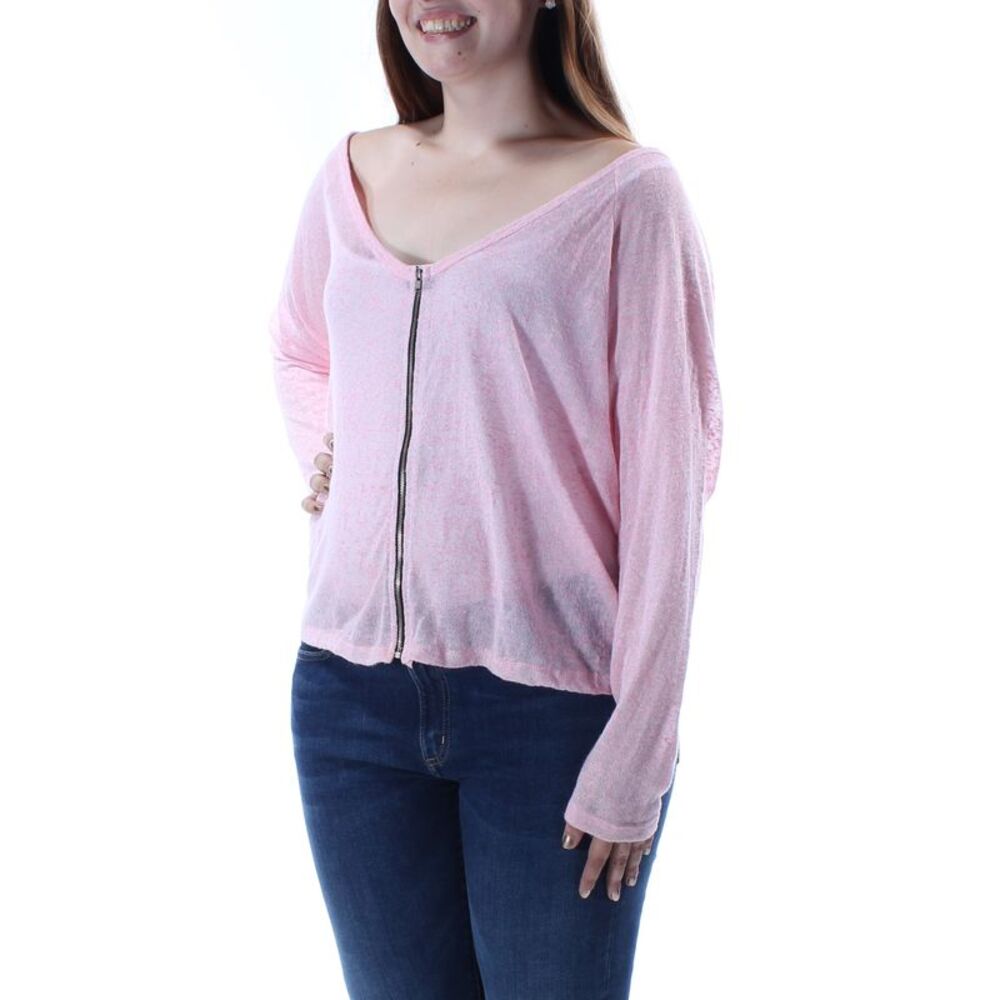 B SHARP Womens Pink Sheer Long Sleeve Scoop Neck Top L